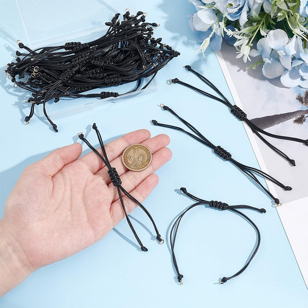 about 30Pcs Waxed Polyester Cord Bracelets Semi Finished Bracelet Black Adjus…