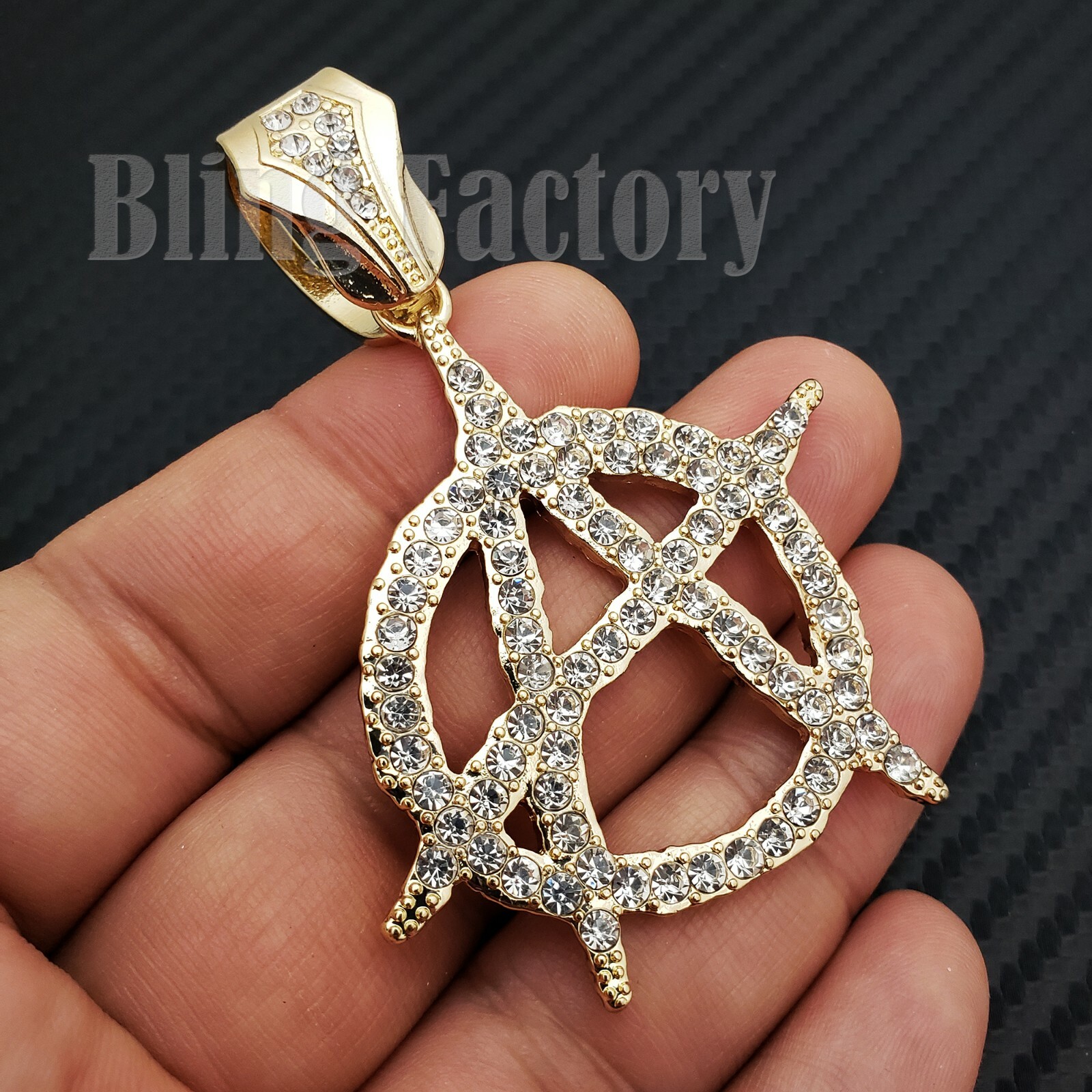Iced Hip Hop Cubic Zirconia Rapper’s Anarchy Gold Plated Bling Charm Pendant