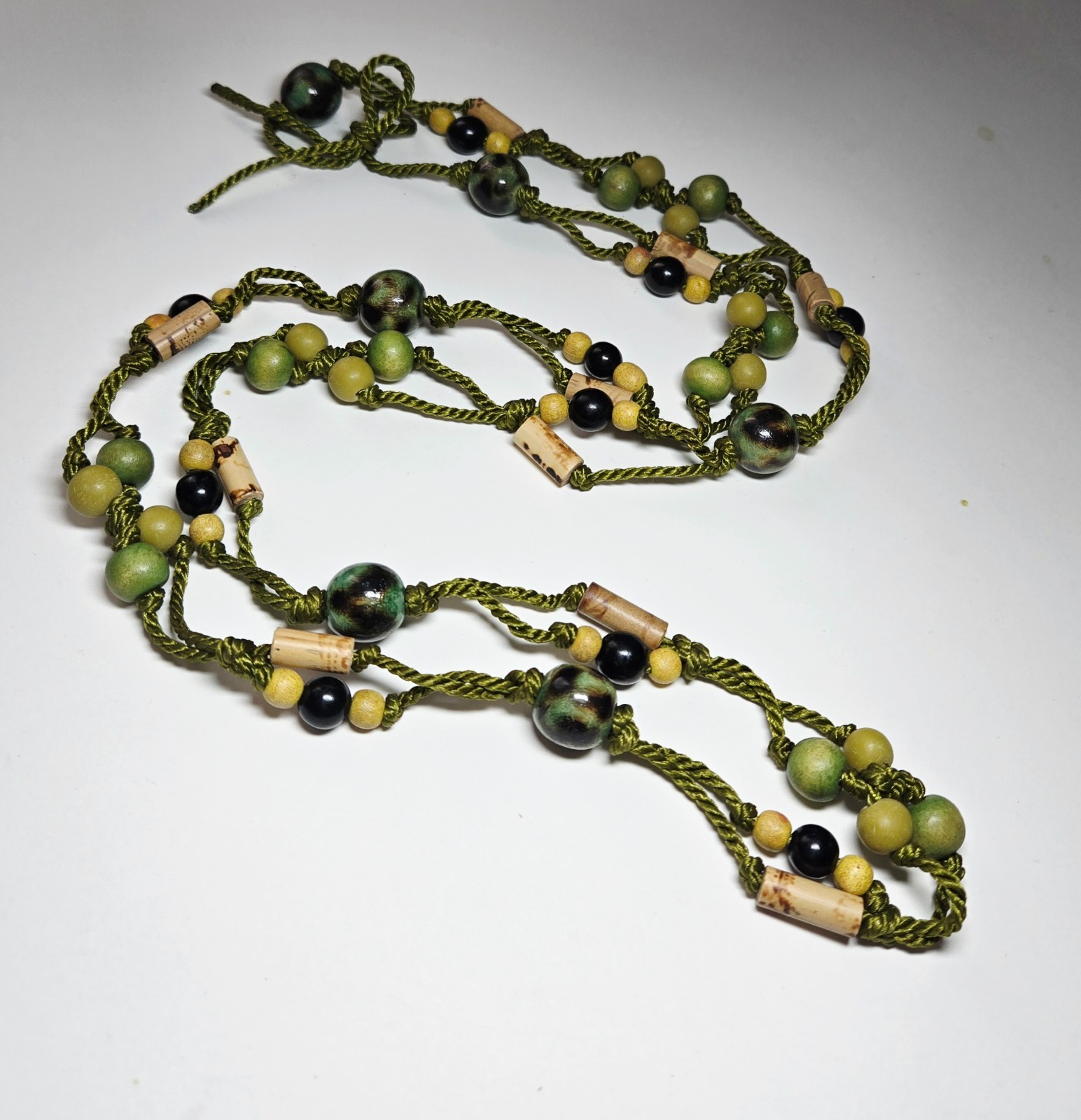 Boho Beaded Necklace Bulk Lot 20 pcs Handmade Cord Wood Bead Long Necklace Natur