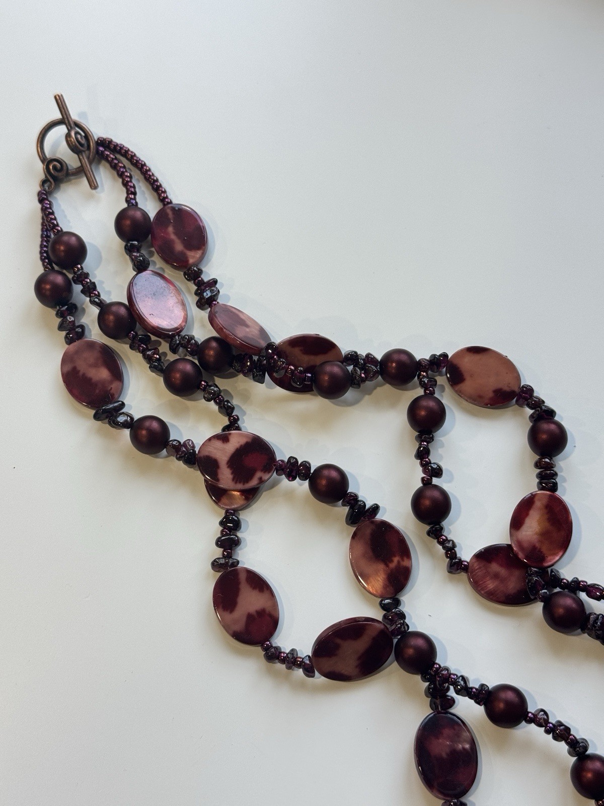 Handmade Brown Beaded Statement Necklace Double Strand Artisan Jewelry 30”
