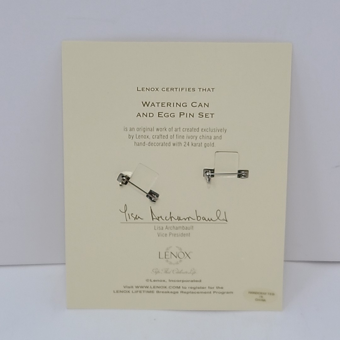 Lenox Watering Can And Egg Pin Set Fine Ivory China 24KT Gold Hand Decorated