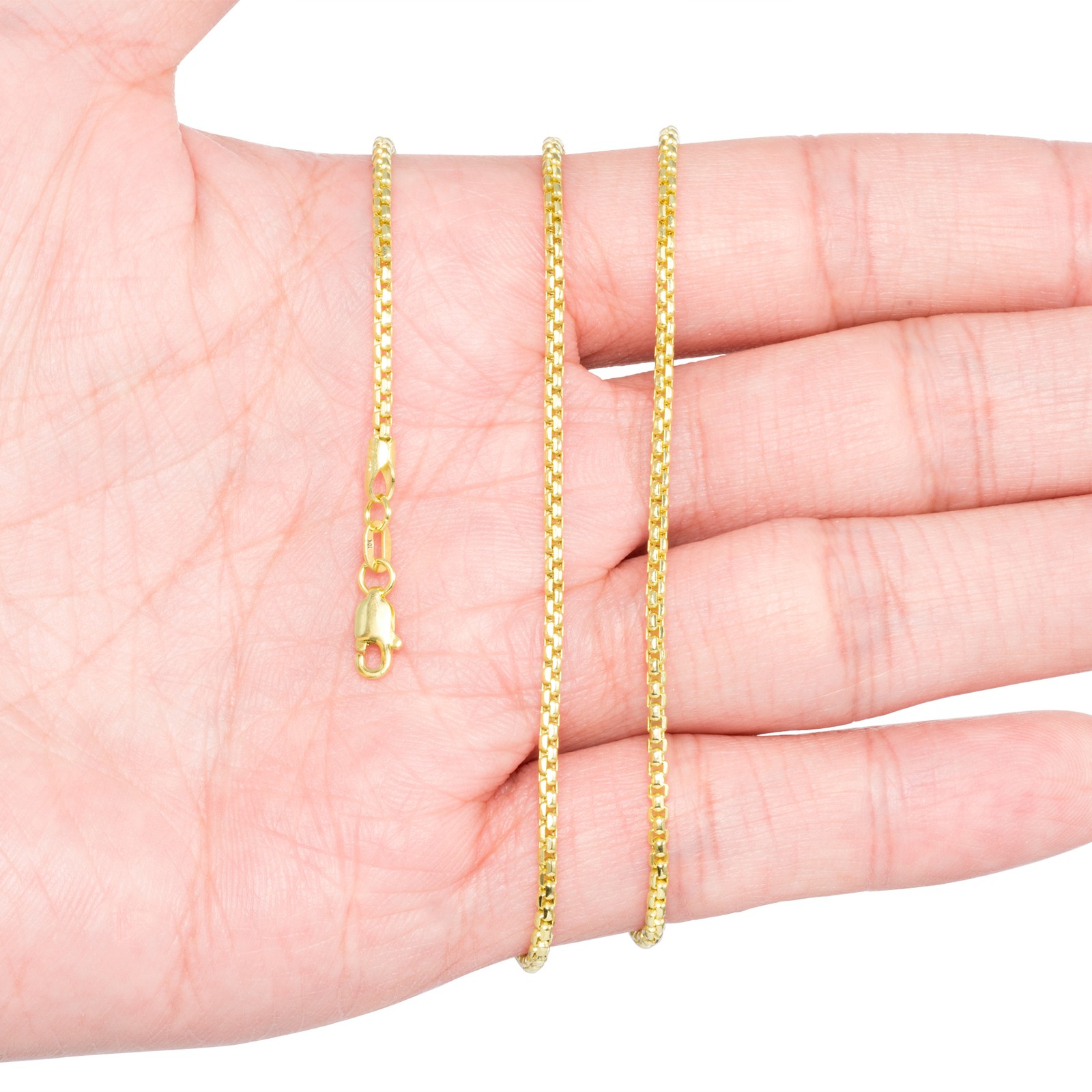 10K Yellow Gold 1.5mm-3.5mm Venetian Round Box Chain Necklace Men Women 16″- 30″