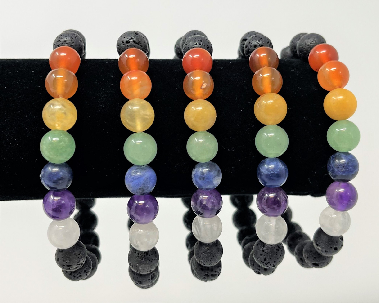 7 Chakra Lava Rock Bead Bracelet: 8 mm Round Crystals (Chakra Stretch Bracelet)