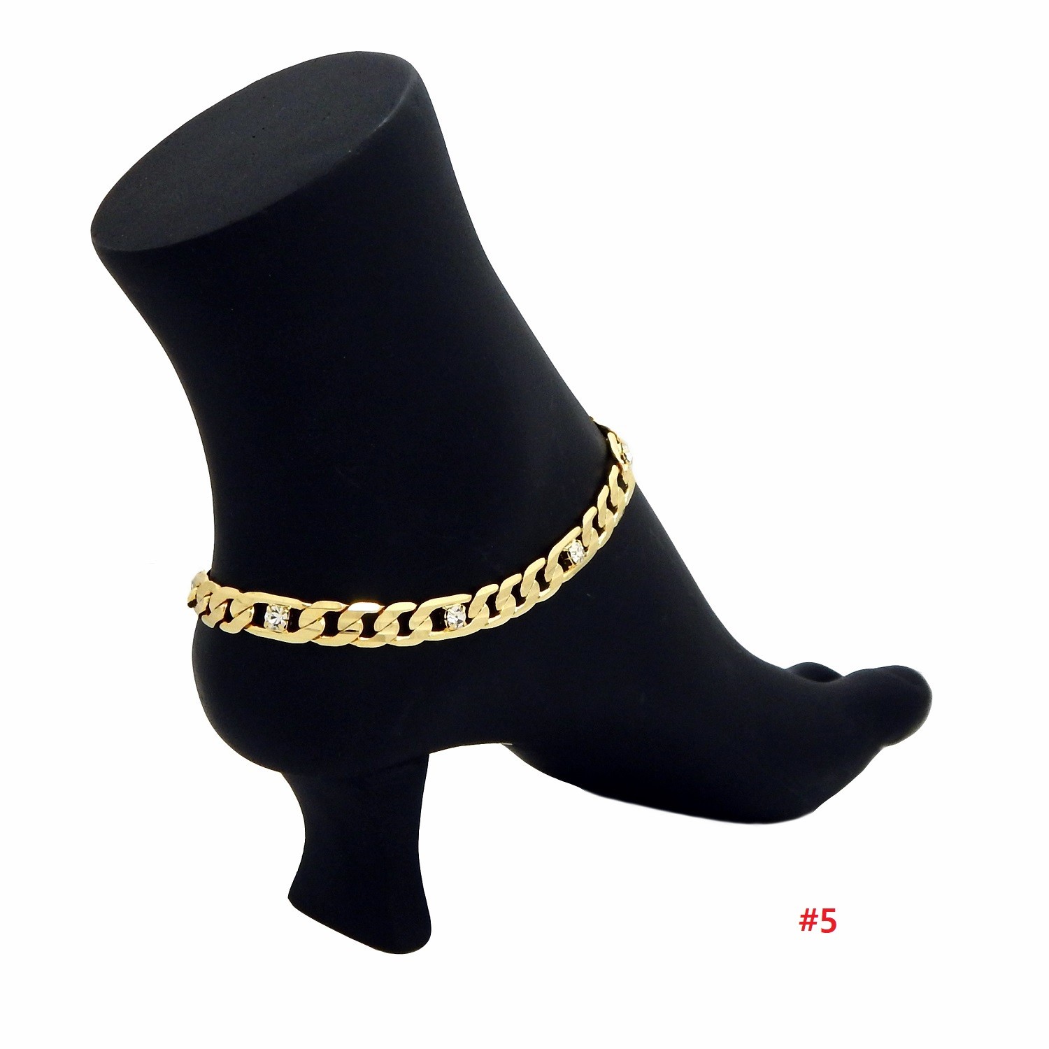 10″ MARINER ANCHOR CUBAN LINK CHAIN STONE ANKLET BRACELET 14K ITALY GOLD PLATED