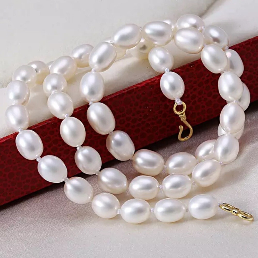 6-7mm Hand Strung Natural Rice Pearl Necklace Earring Set D7