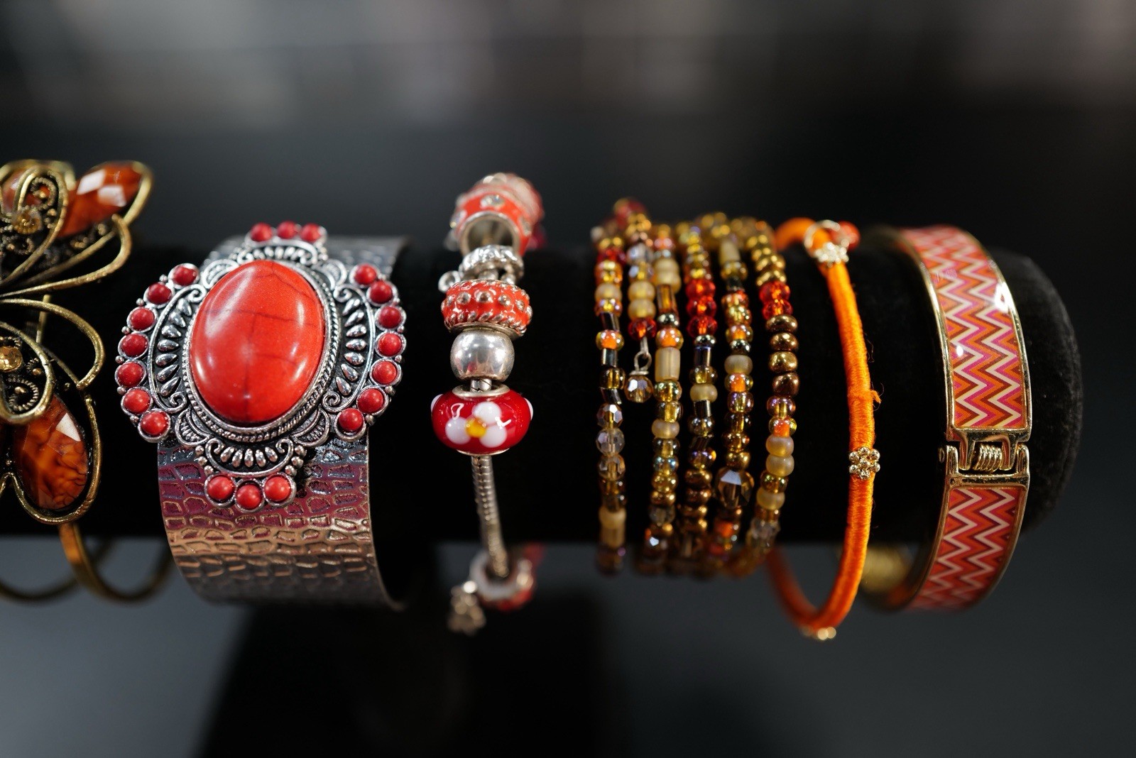 9 Pc Bracelet Gold & Silver Tone Orange Red Brown Mix Styles Bangles K39