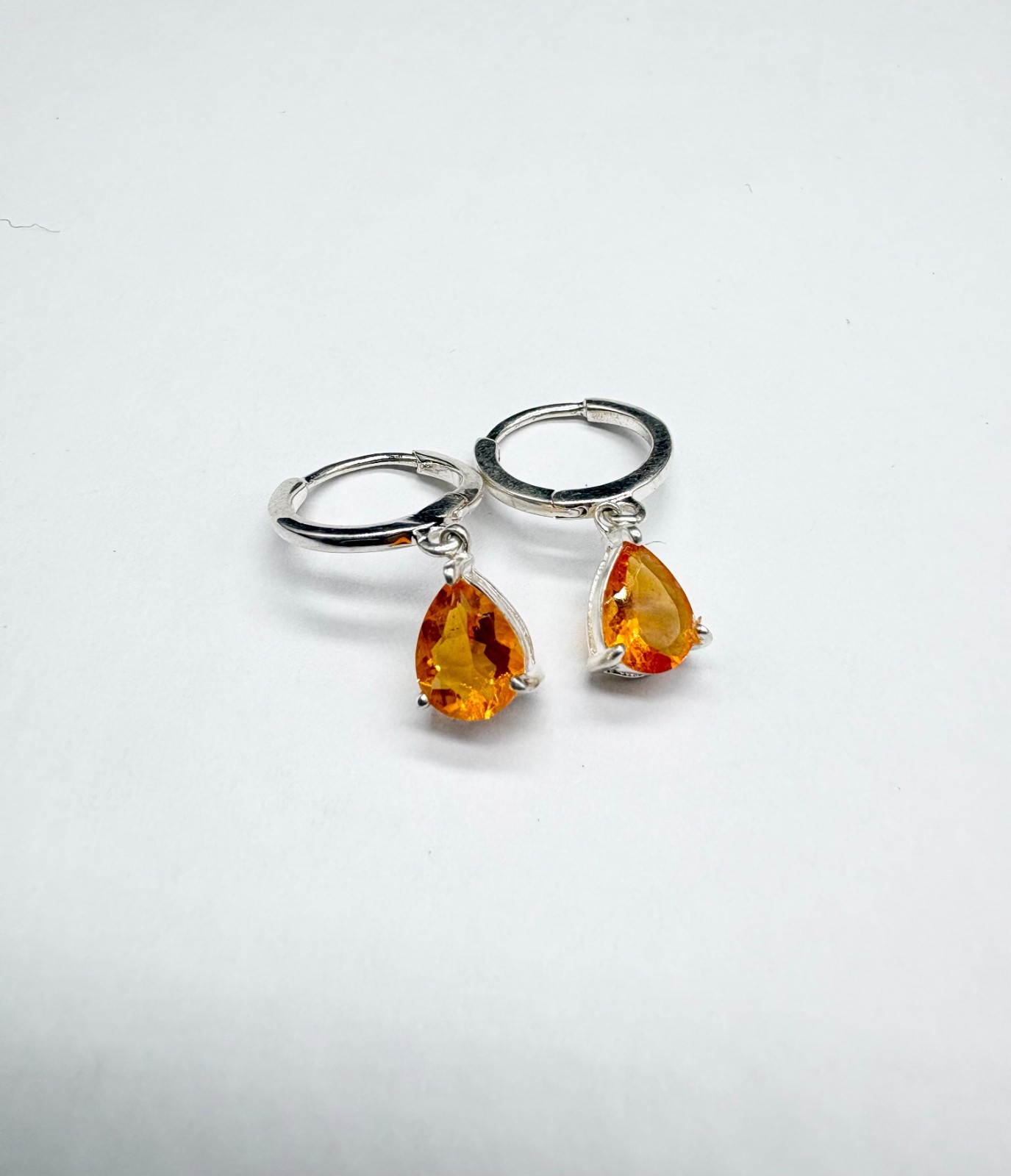 Mexican Fire Opal Dangle Drop Earrings in 925 Silver