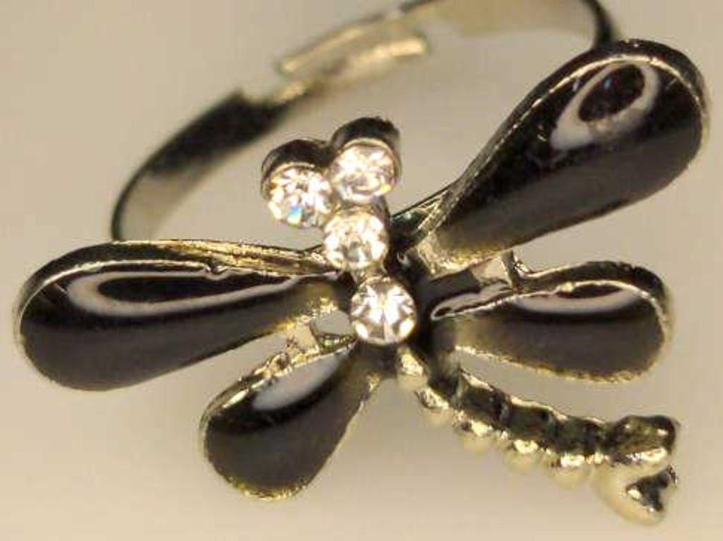 Yellow, Purple, Black, Orange, and Green Dragonfly Adjustable Fashion Rings