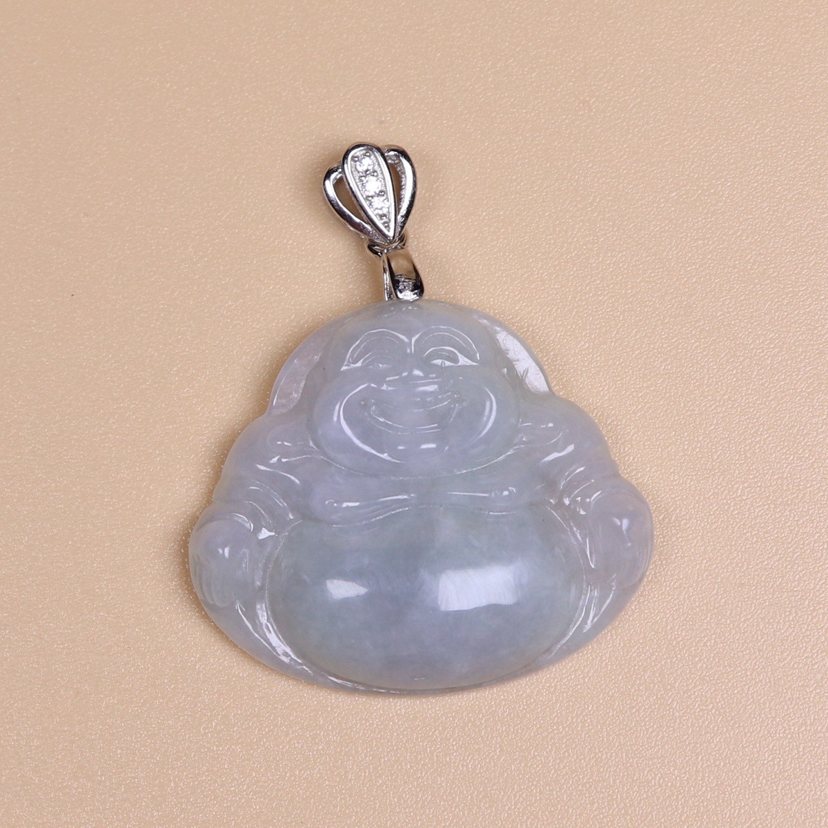 Certified Green jade jadeite Maitreya Buddha pendant 925 Silver buckle 39256 佛公