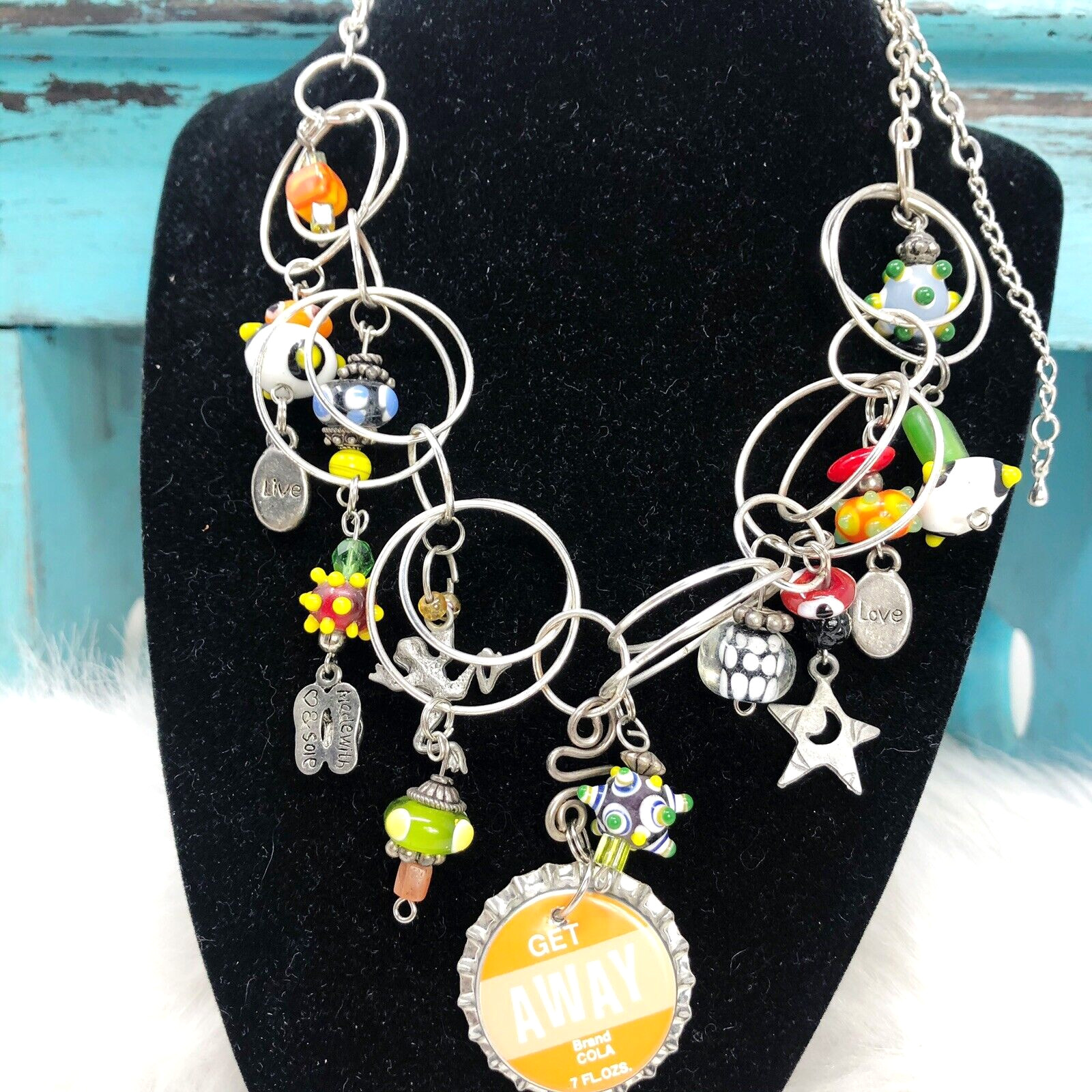 SUMMER FUN Colorful Vacation Silver Layered Whimsy Necklace Sandals Love Beach
