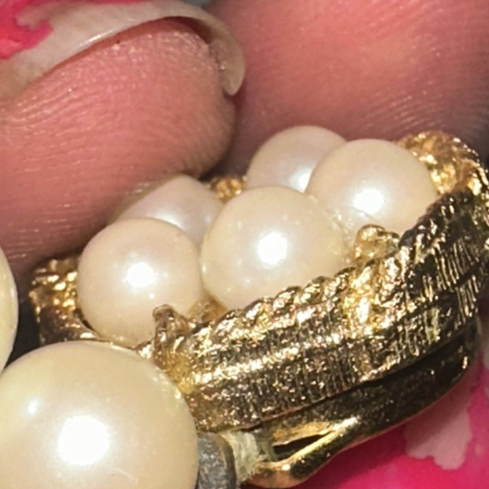 Double Strand Ivory Faux Pearl Beaded Necklace, Gold Tone, Box Clasp, Japan