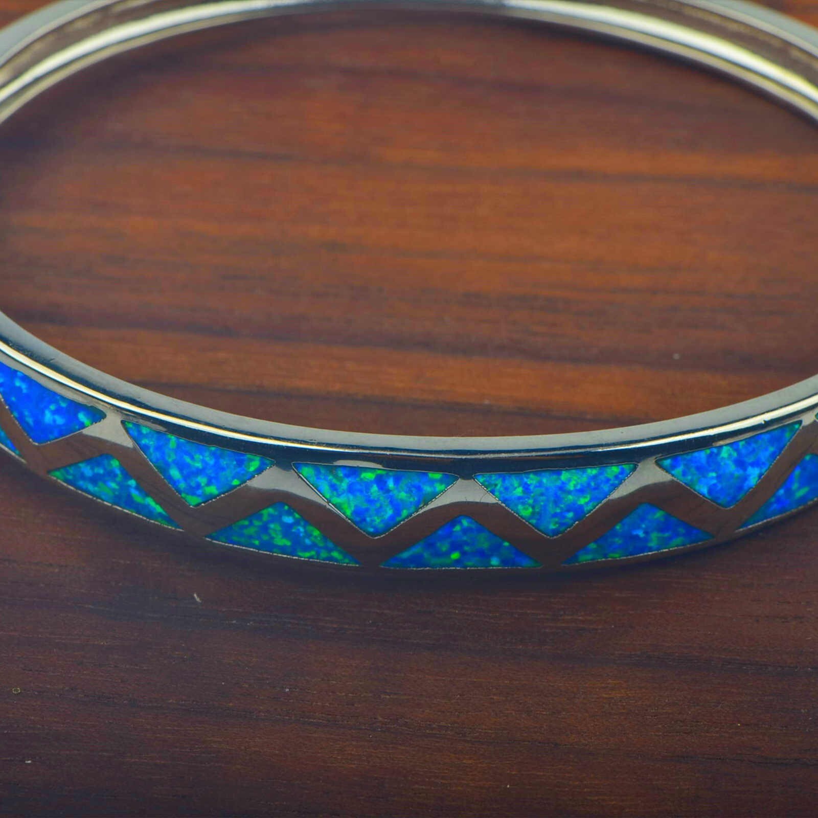 Hawaii Blue Opal Waves Cuff Bangles 925 Sterling Sliver Jewelry For Women Girls