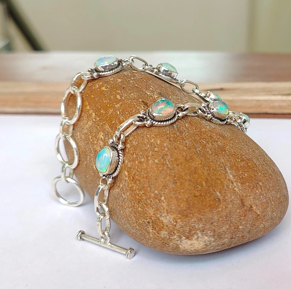 Opal Rainbow Adjustable Bracelet 925 Sterling Silver Lovely Women’s Bracelet RK*