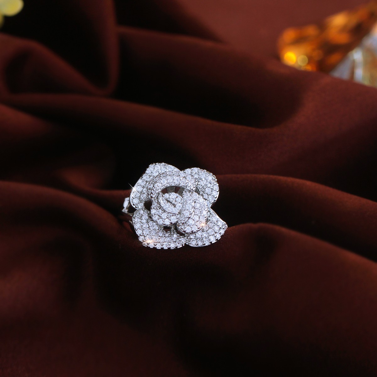 Exquisite Flower Engagement Ring Silver Plated CZ Zirconia Adjustable Women Gift