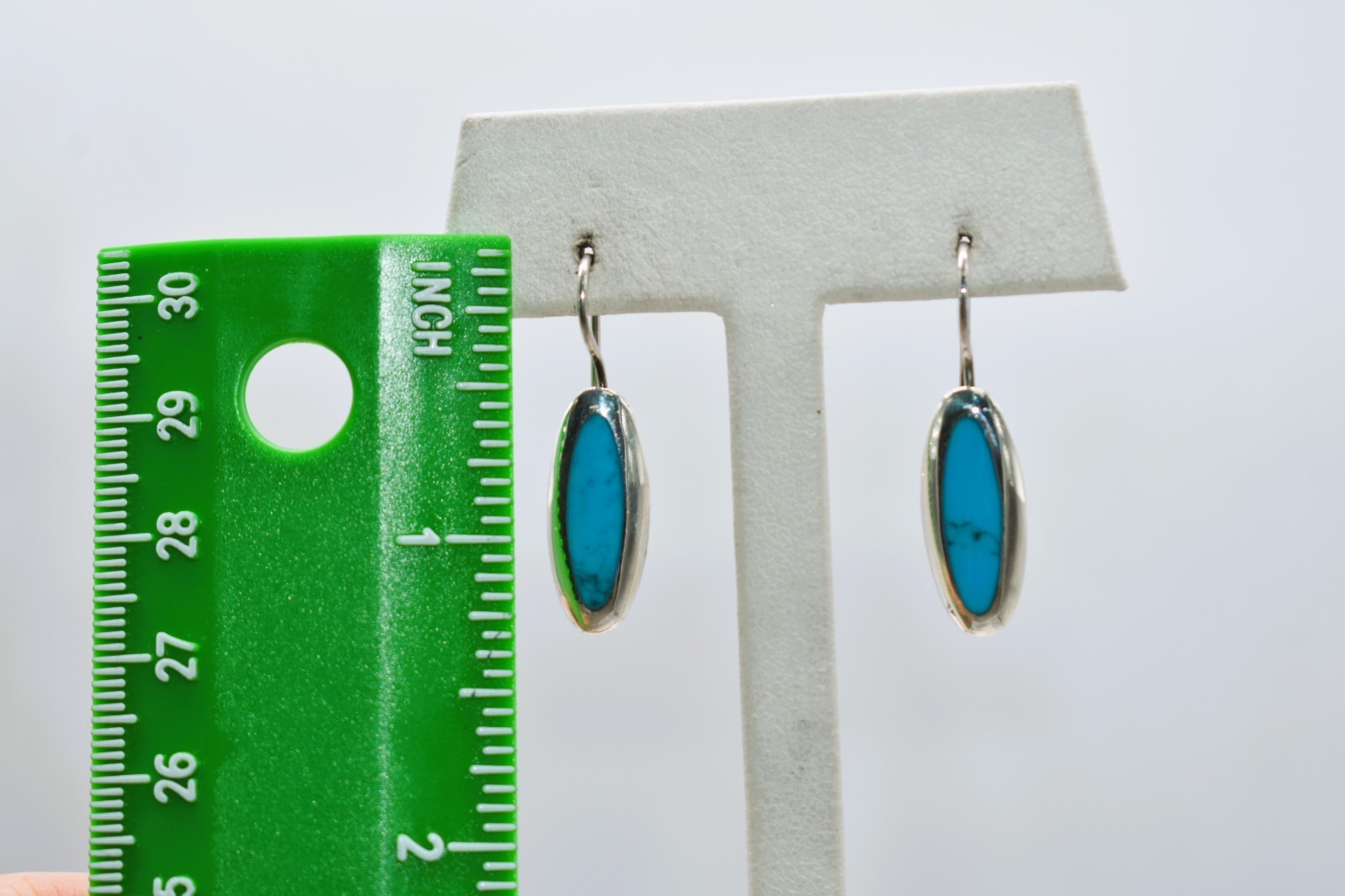 Simulated Turquoise Sterling Silver Dangle/Drop Earrings 1-1/4 inch
