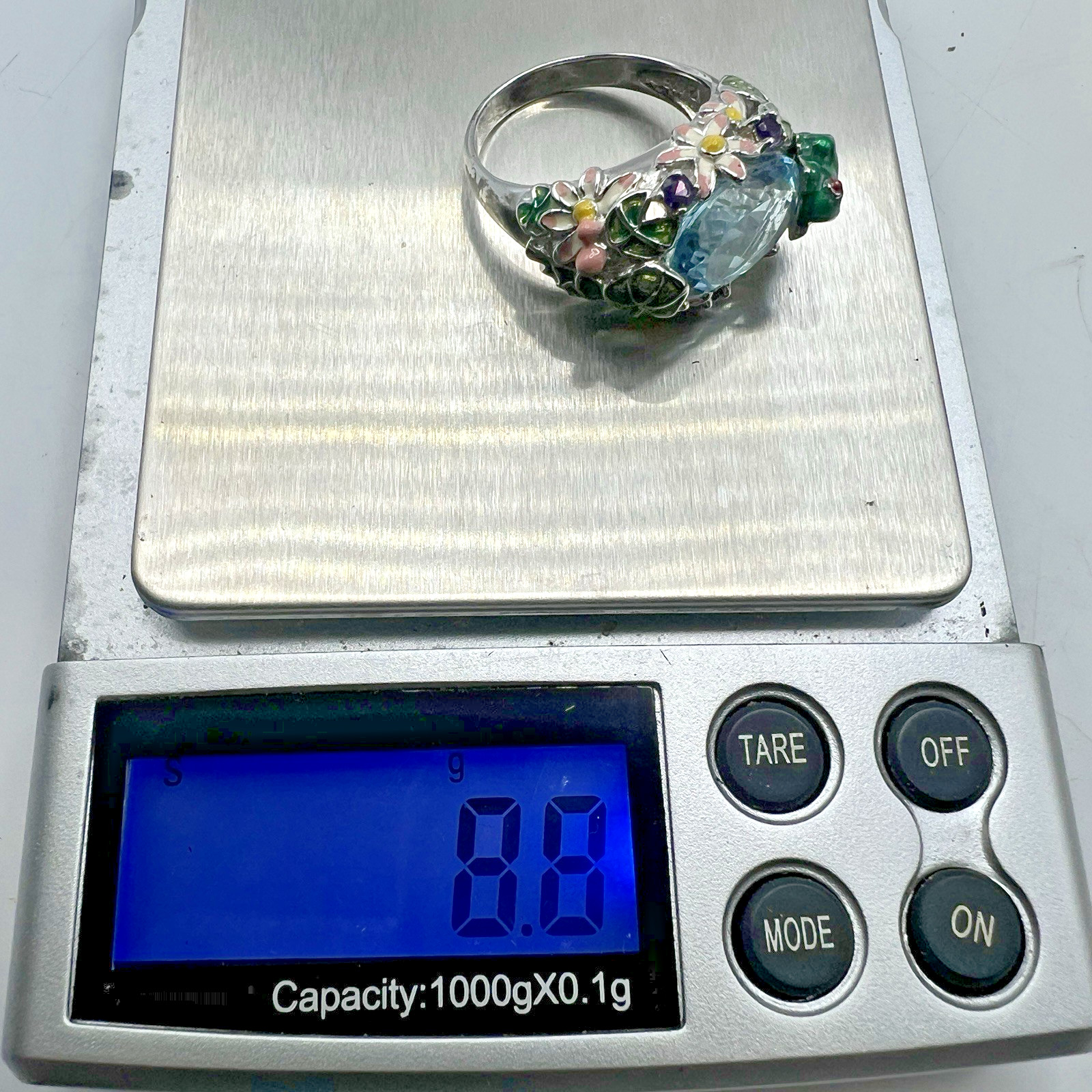 Ross Simons Sterling Silver Frog Pond Ring Blue Topaz Amethyst Enamel Size 9
