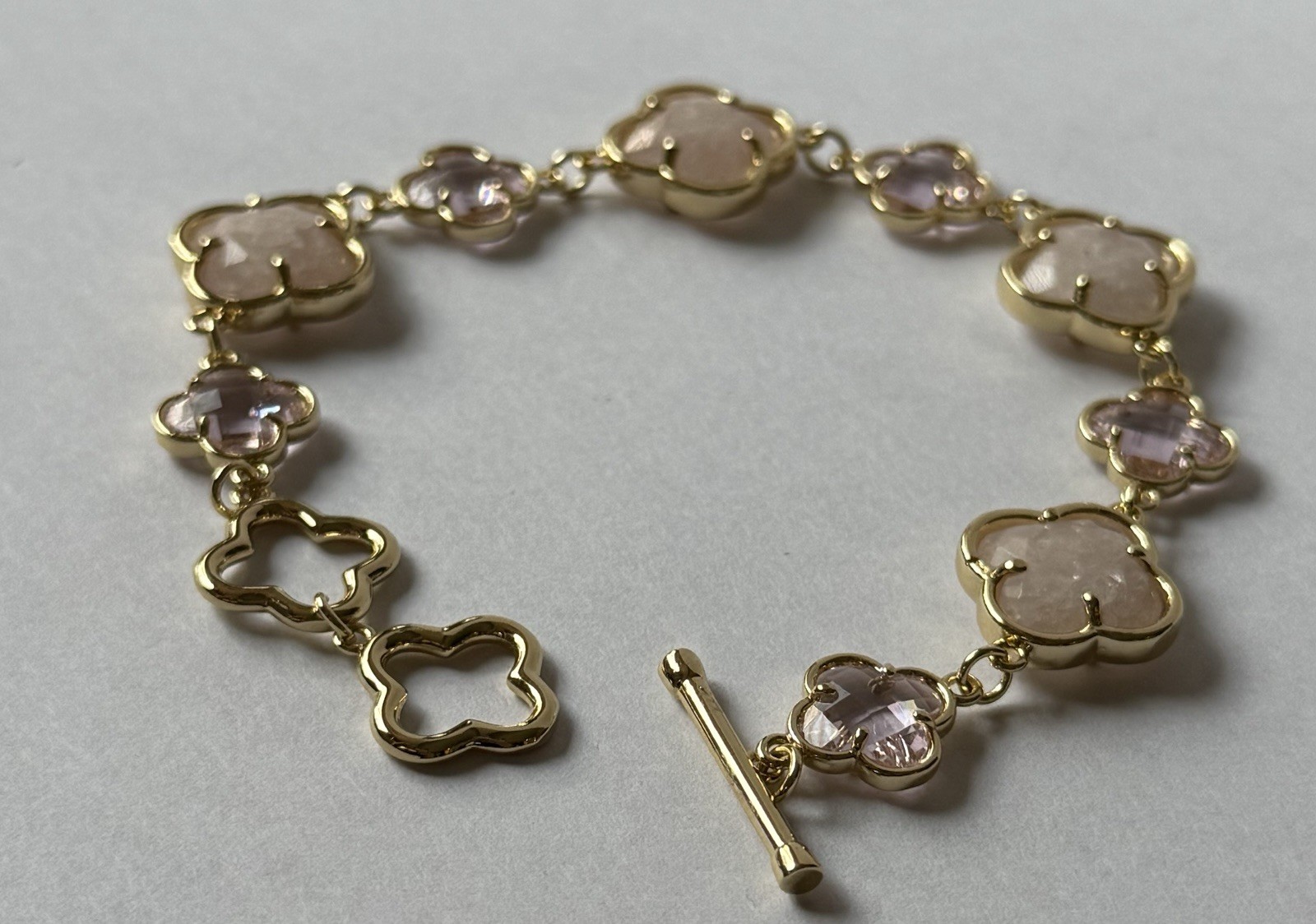 Eyecandy Los Angeles Pink Clover Brass Double-Sided Bracelet New