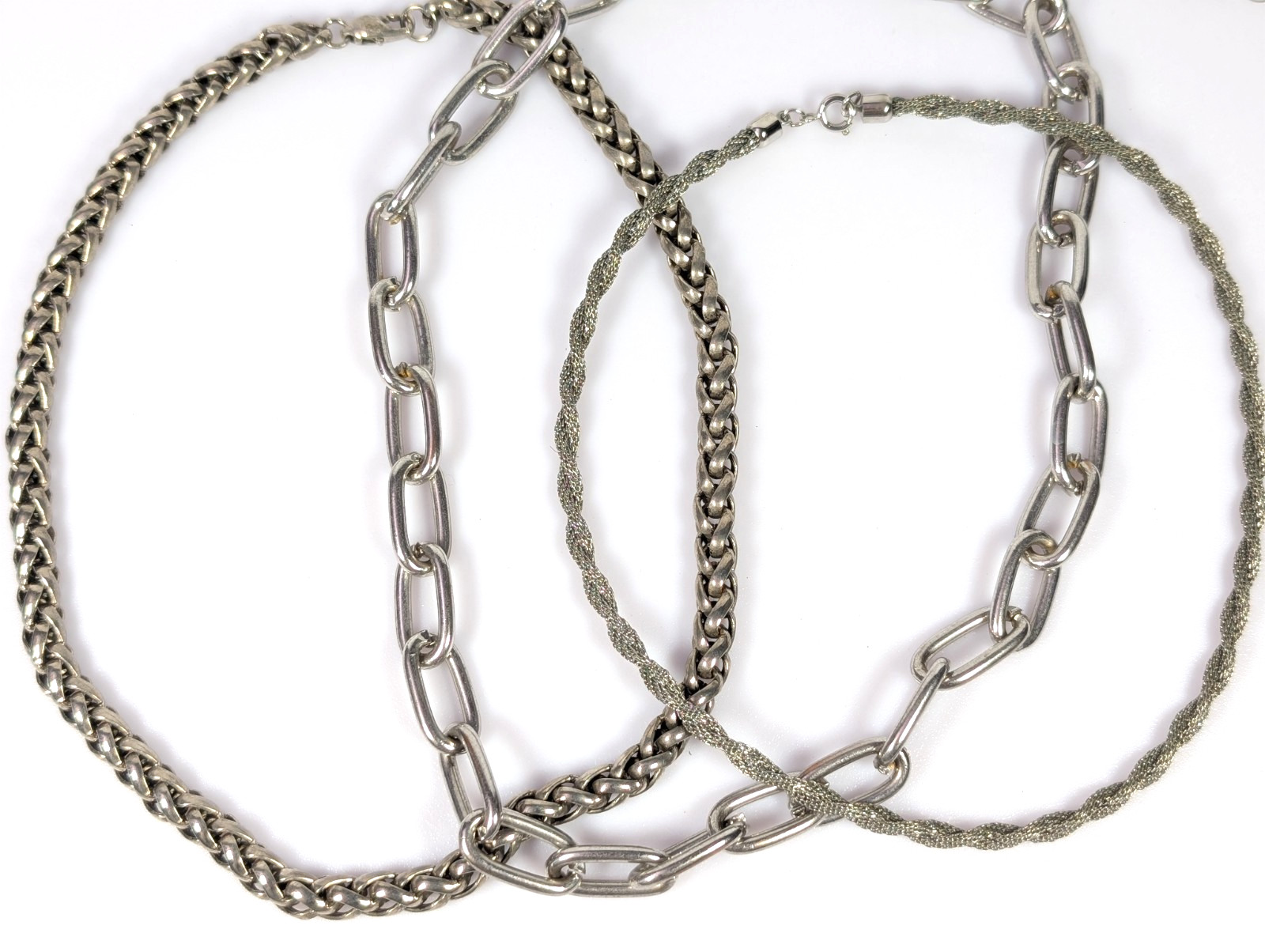 Silver Tone Chain Necklace Lot Mesh Twist Rope Chain Chunky Link S. Steel Wheat