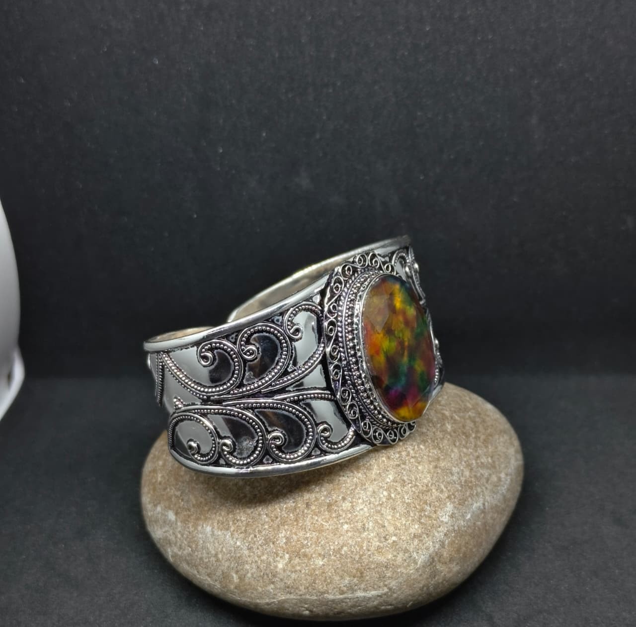 Handmade Ammolite Cuff Bracelet 925 Sterling Silver Bangle