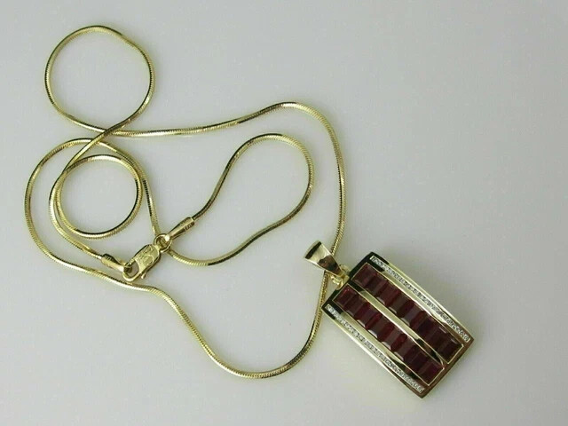 3Ct Baguette Cut Simulated Red Ruby Halo Unique Pendant 14K Yellow Gold Plated