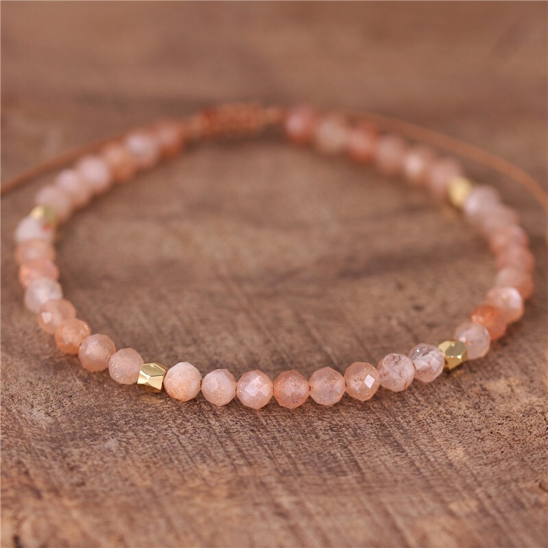 Natural Sunstone Bracelet Minimalist Orange Gemstone Dainty Bracelet Handmade