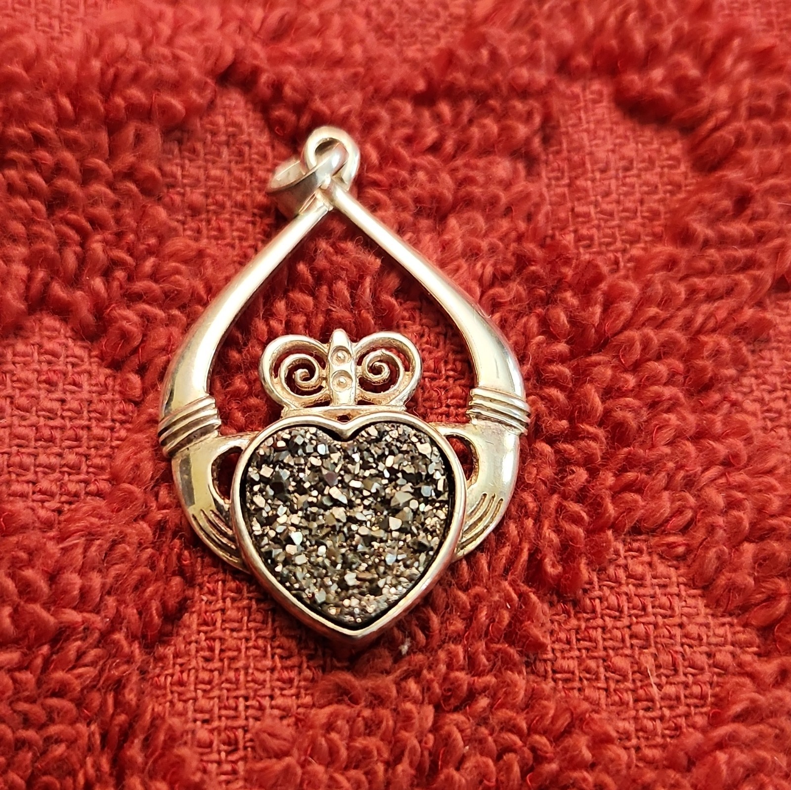 Silver Heart Pendant Signed Ireland Claddagh Love Theme No Stone