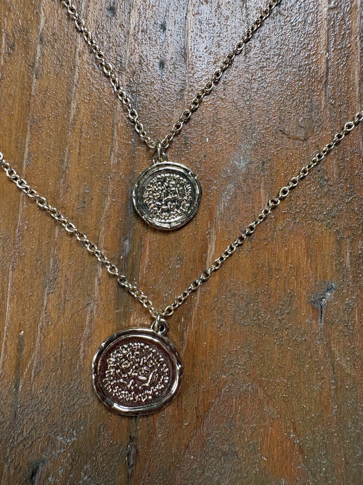 Gold Tone Layered Chain Necklace Round Coin Pendant Adjustable Costume