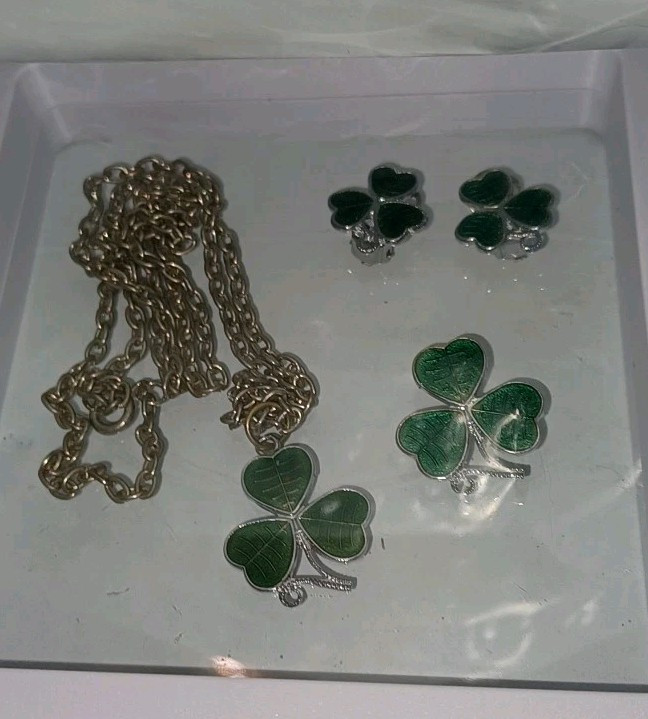 SIGNED MIZPAH SCOTTISH CELTIC SHAMROCK ENAMEL SET