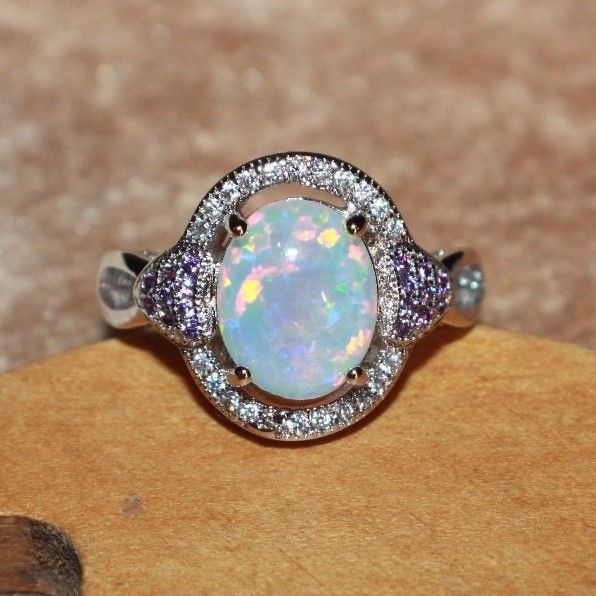 white fire opal Cz ring 6 8.5 gemstone silver jewelry engagement cocktail band J