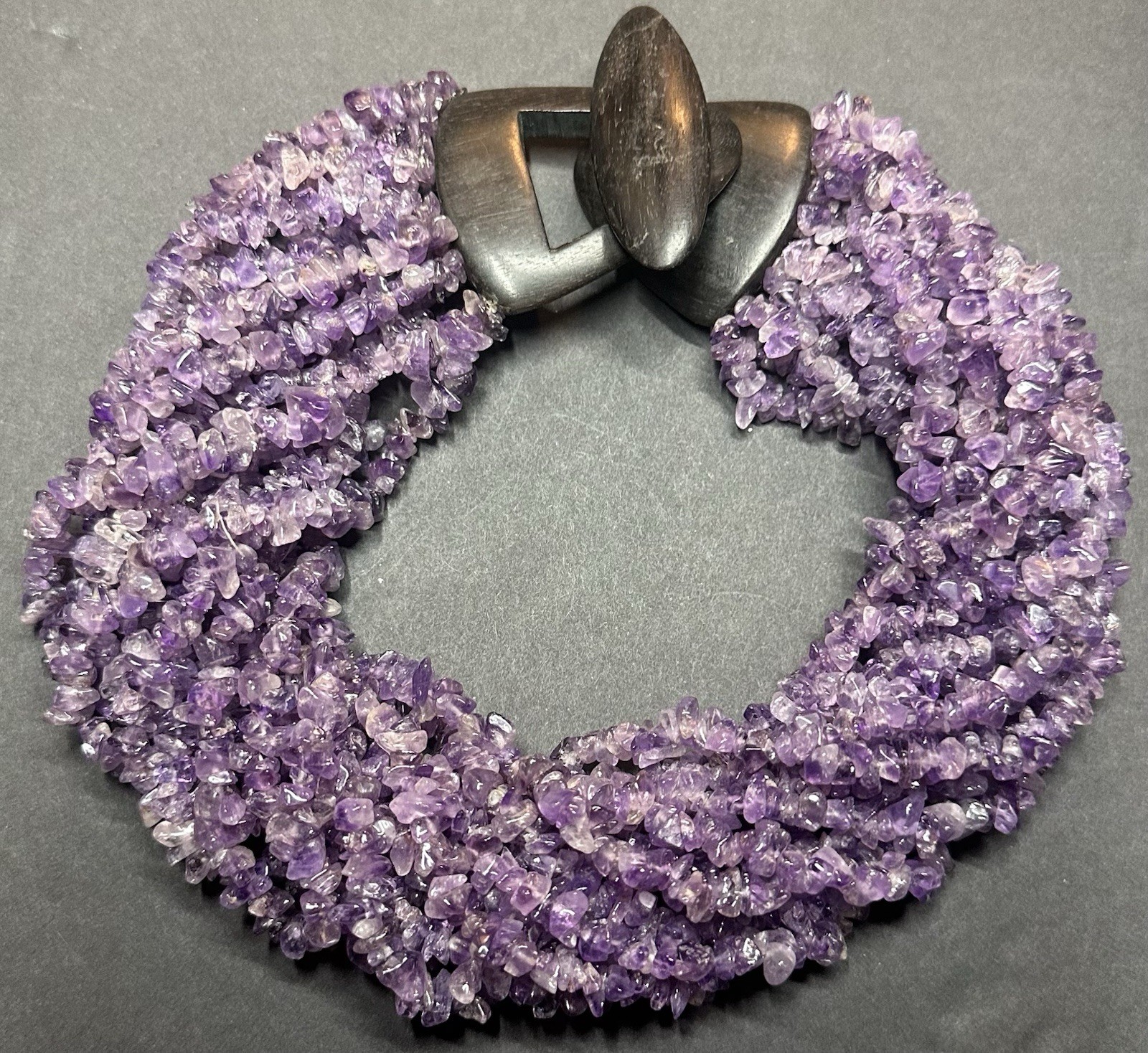 Chunky Multi Strand Natural Amethyst Statement Torsade Necklace 16-18.5″ 359.5g