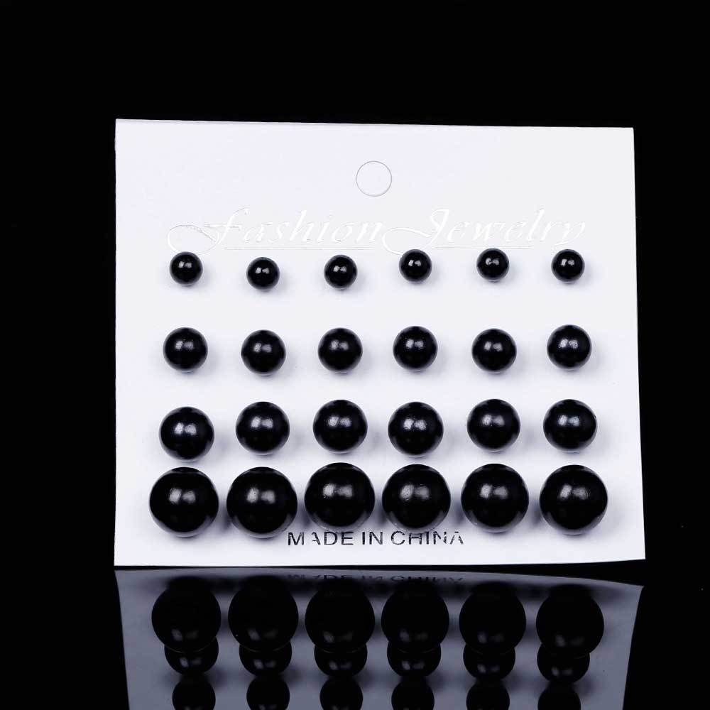 12 Pair Set Simulated Pearl Stud Earrings For Women 55-1