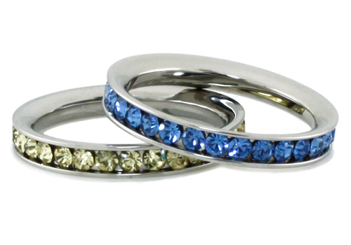 Stainless Steel Eternity Color Crystal Stackable Fashion Ring 3MM