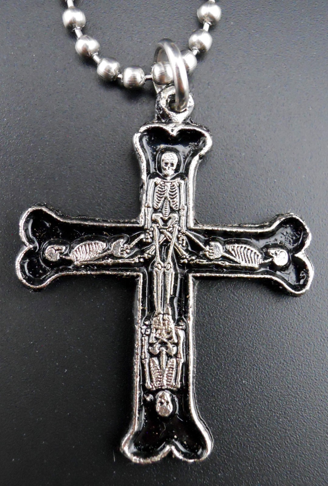 Skeleton Cross Necklace Stainless Chain New Pendant Vintage 1991 Skull Bones