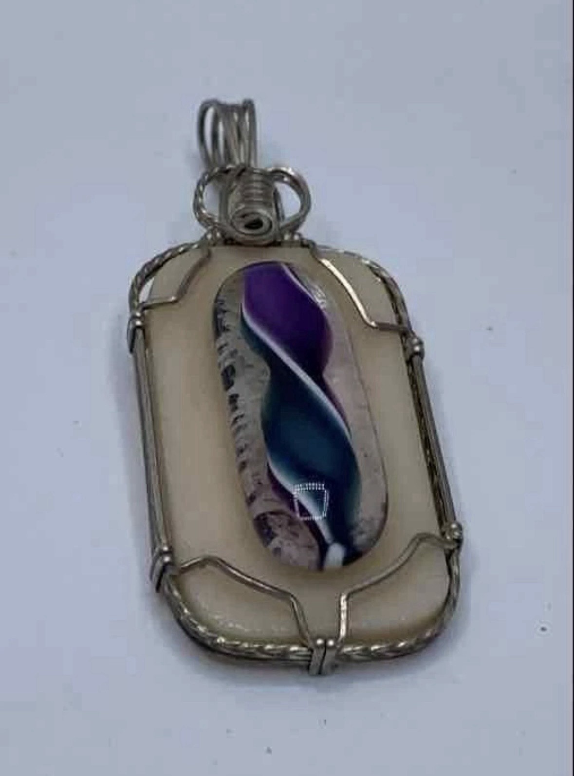 Sterling Silver Artisan Fused Glass Pendant | Handmade Wire Wrapped Stone