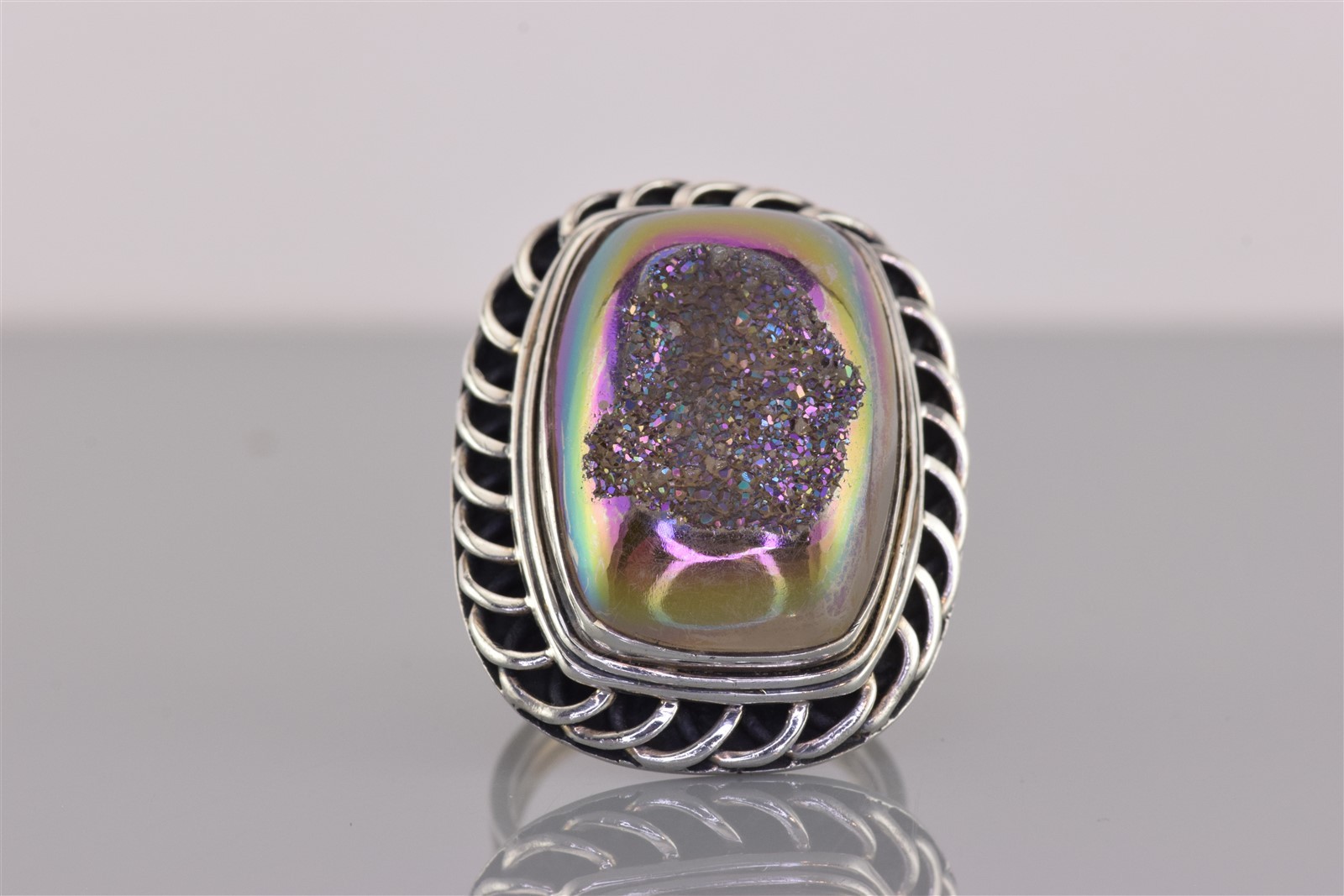 PJC Sterling Silver Purple Drusy Quartz Statement Band Ring 17g India 925 Sz: 9