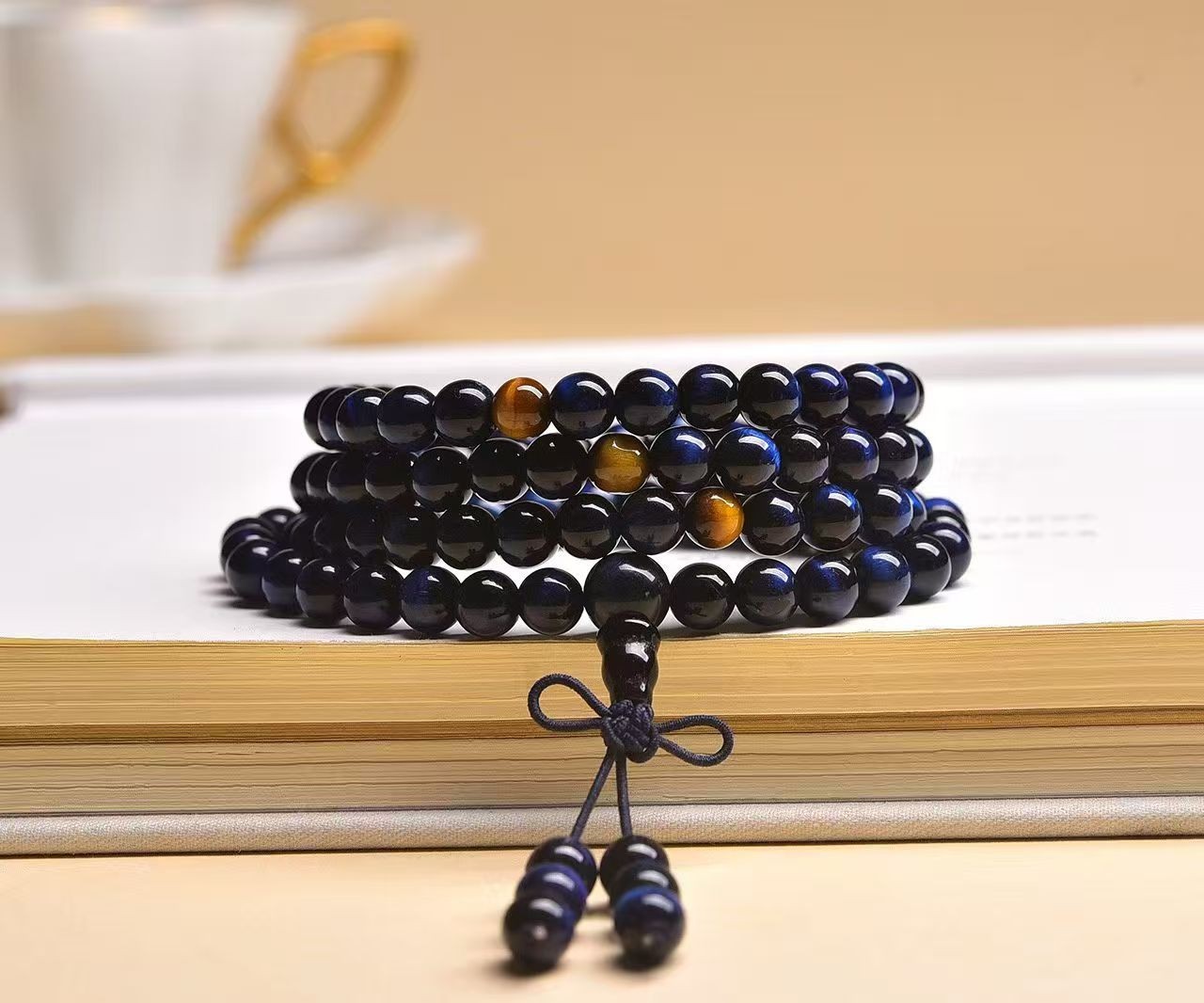 Natural blue Tiger’s Eye Gems 108 Round Beads Bracelet 6mm AAAAA