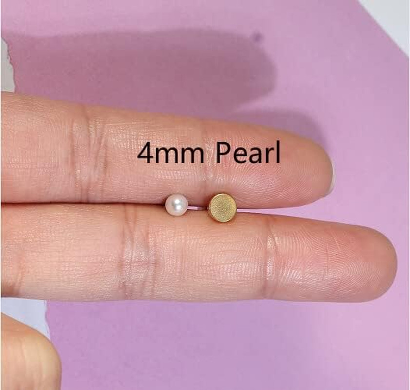 Pearl Stud Earrings Screw Back,Flat Back Pearl Cartilage Helix Earrings 316L Sur