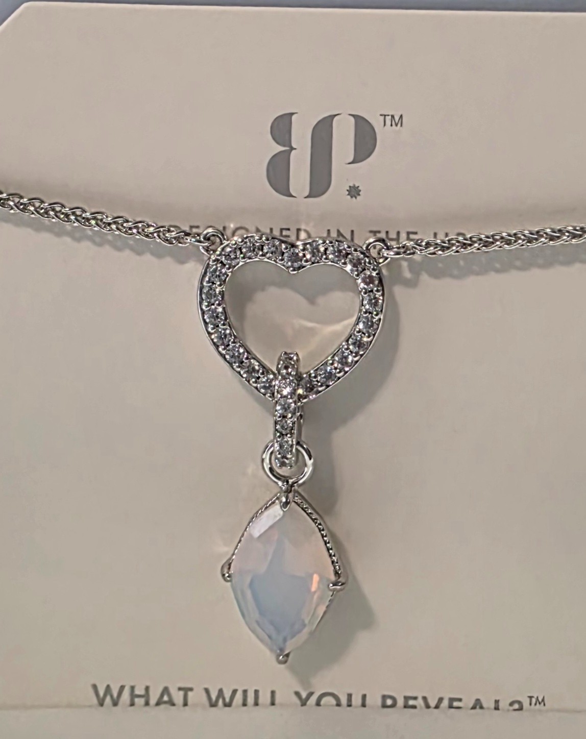 Bomb Party 2026 OG Necklace “The Radiance Heart” Moonstone on Rhodium NK23865