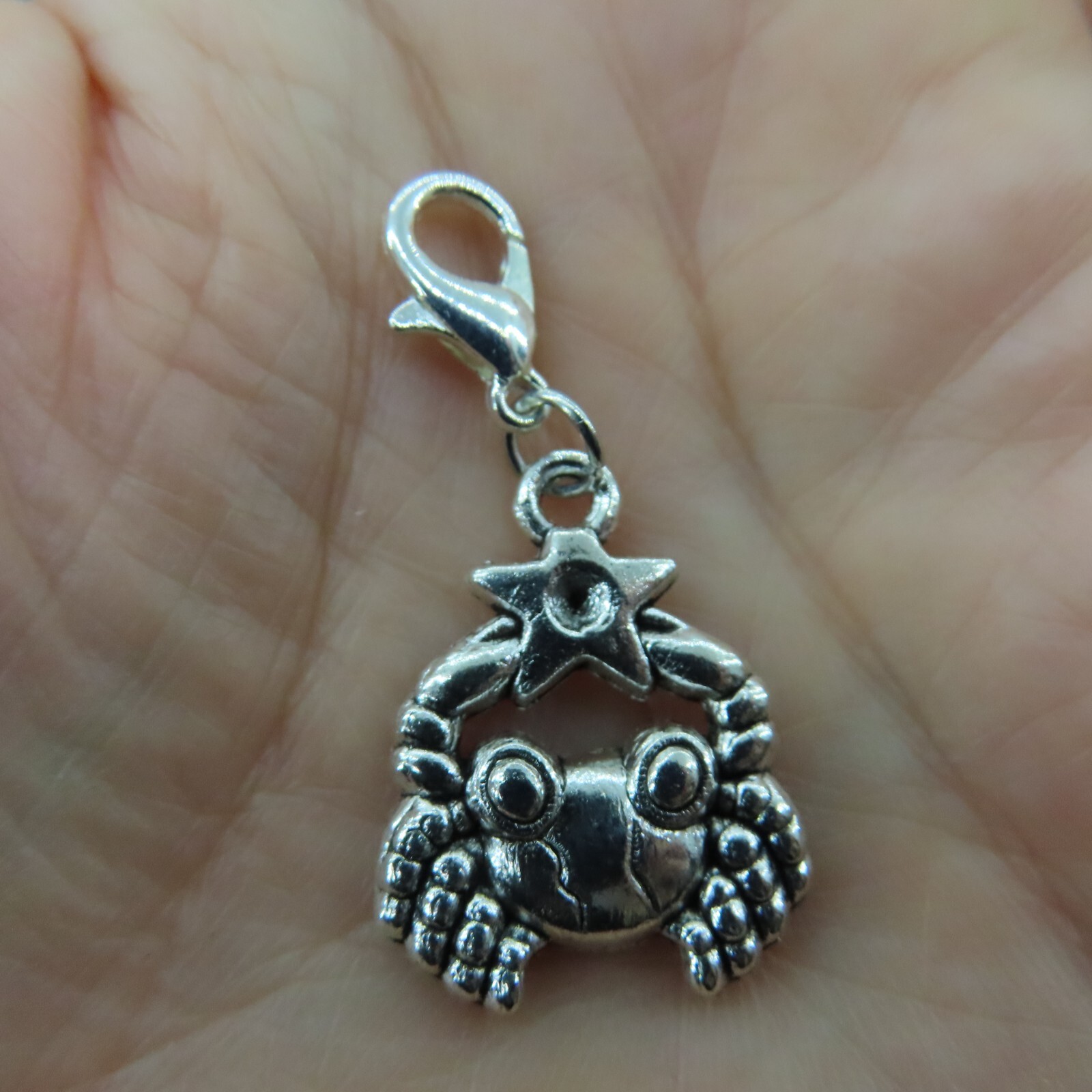 CANCER Charm Zipper Pull Add On Clip Dangle Silver Tone Zodiac Astrology Star