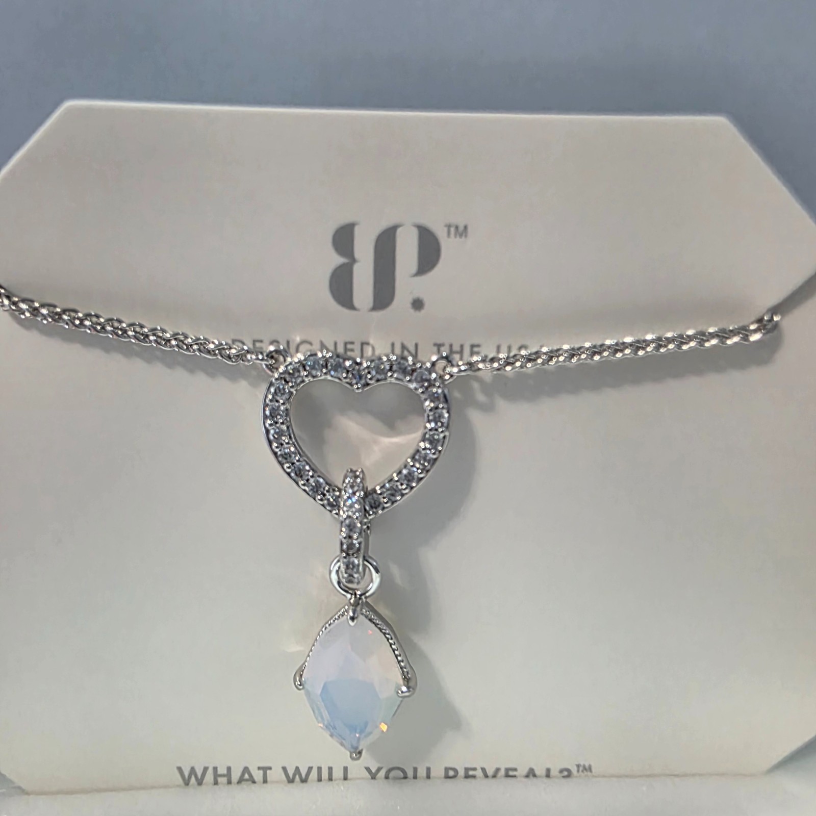 Bomb Party 2026 OG Necklace “The Radiance Heart” Moonstone on Rhodium NK23865