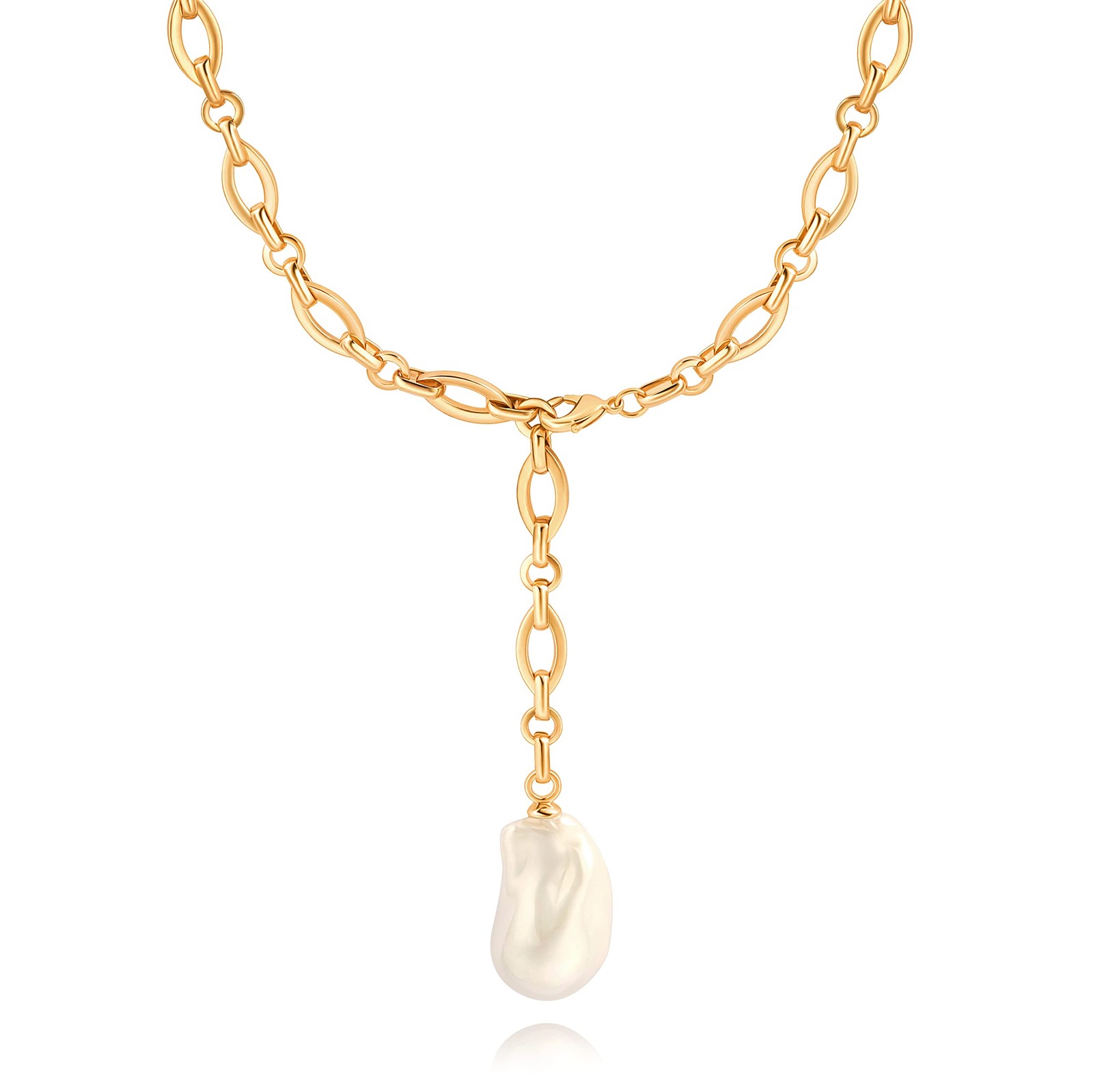 Large Baroque Pearl Pendant Necklace, 18k Gold Lariat Y Necklace for Women, Chun