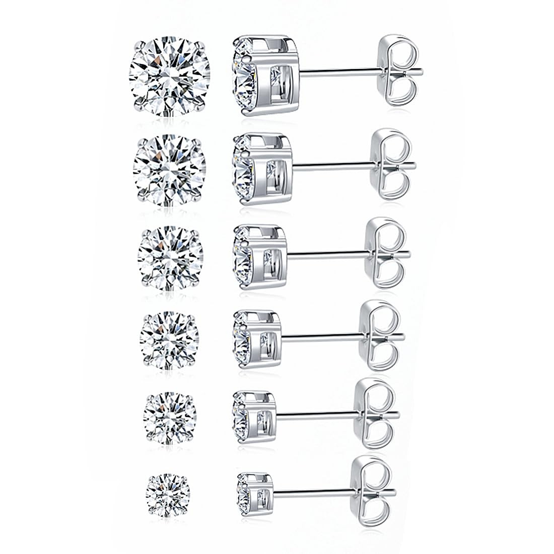 Titanium Stud Earrings Set Hypoallergenic Cubic Zirconia Round Surgical Stain…