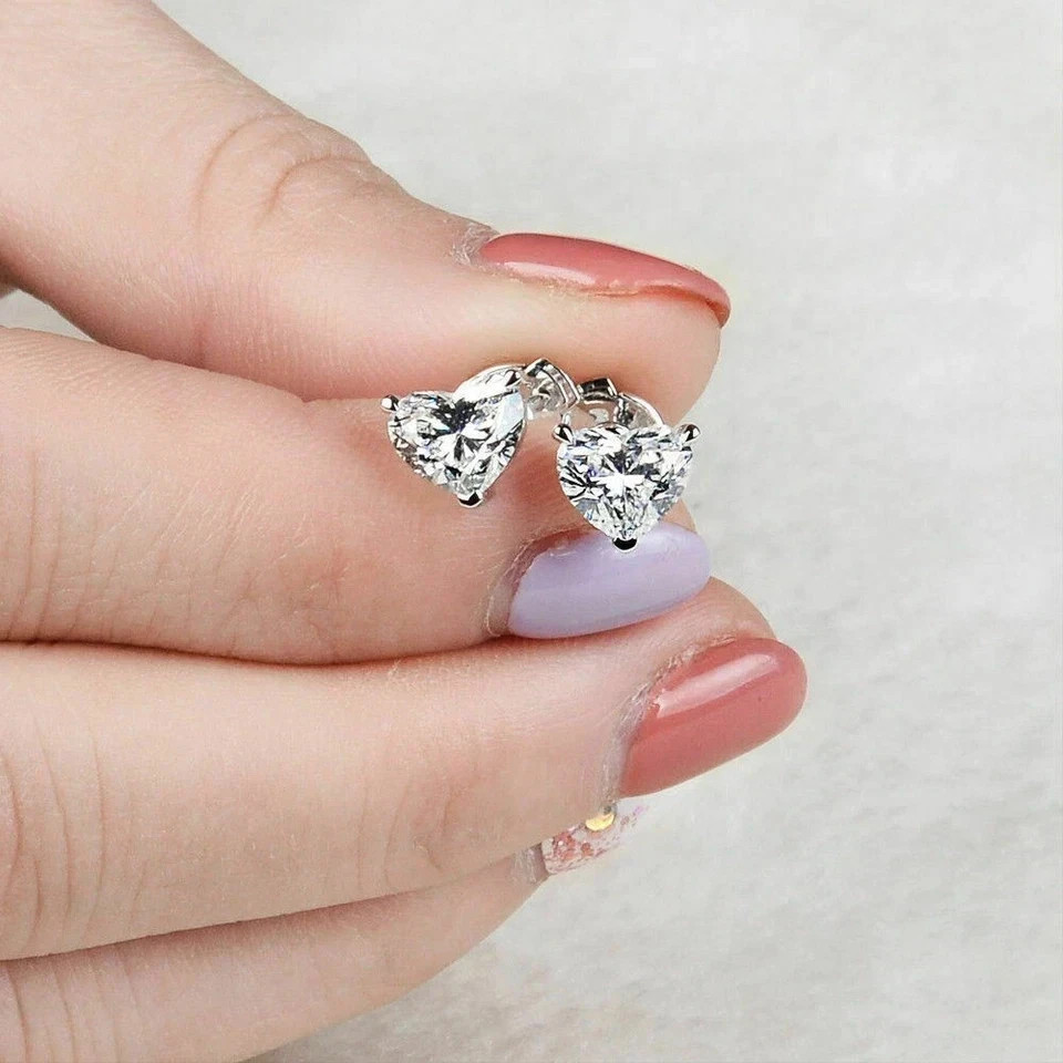 1.50Ct Simulated Heart Diamond Solitaire Stud Earrings 14K White Gold Finish