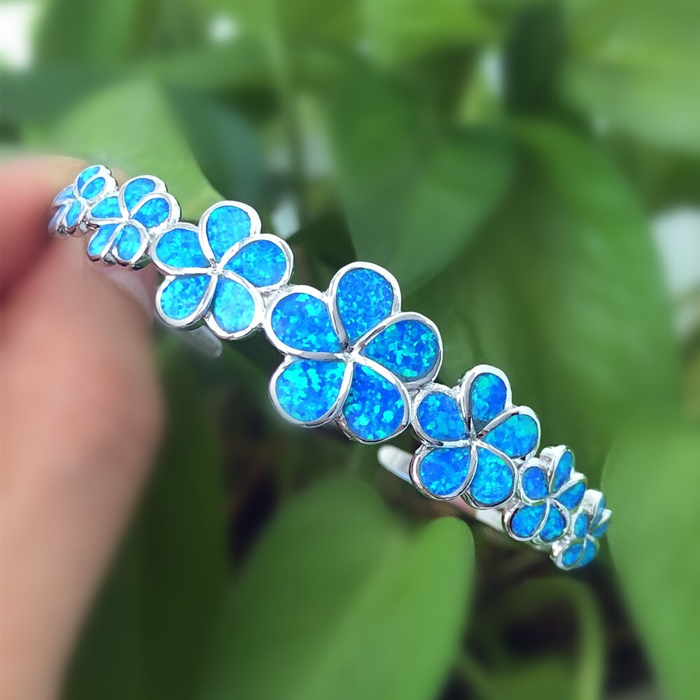 Kivony Blue Opal Plum Flower Bracelets 925 Sterling Sliver Jewelry For Women