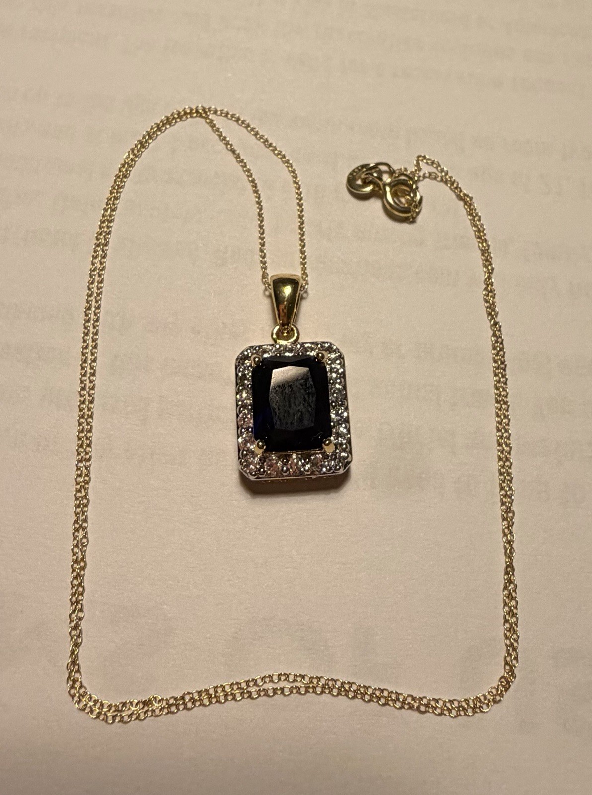 Emerald Cut 4.00 Ct Sapphire Fashion necklace Sterling Silver w/gold overlay