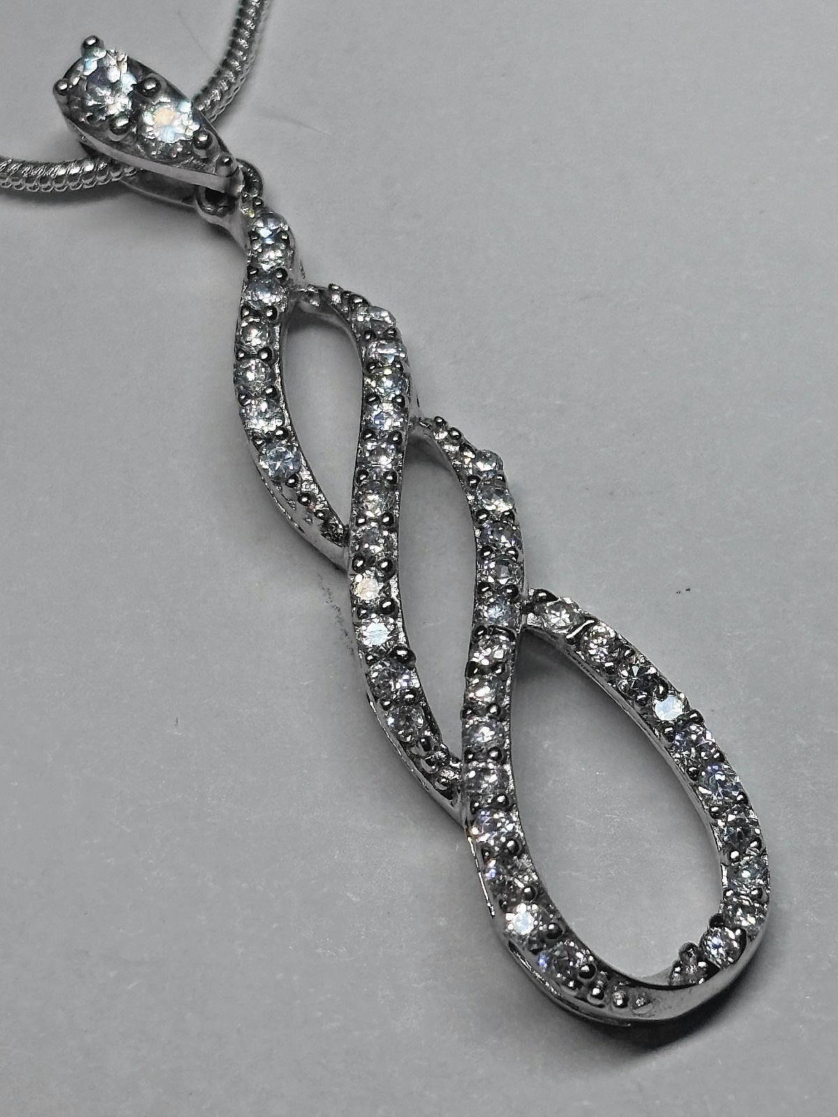 Sterling Silver CZ Infinity Pendant Snake Chain Necklace 7.4g 20in