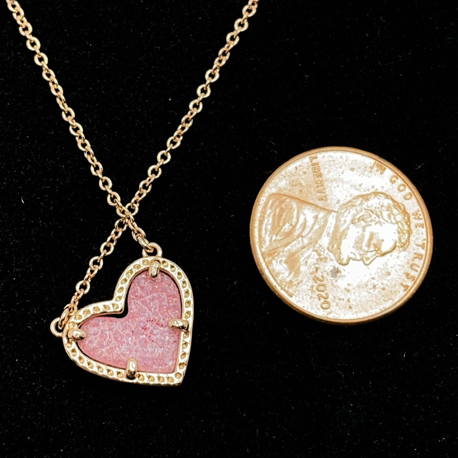 KENDRA SCOTT Pink Heart ARI Necklace Rose Gold Plated Drusy Quartz 18 In