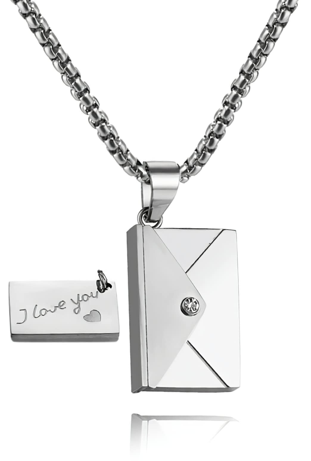 Envelope Love Letter Necklace for Women and Men Stainless Steel Engraved Lock…