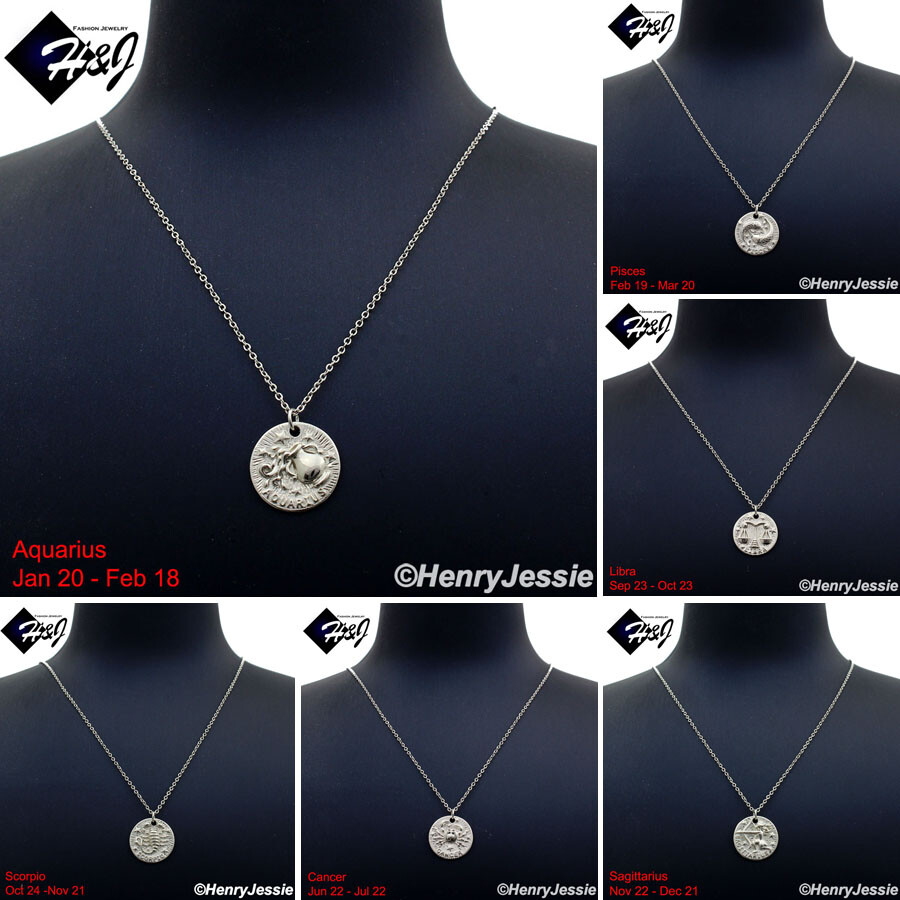 WOMEN 925 STERLING SILVER 12 ZODIAC SIGNS HOROSCOPE PENDANT CHAIN NECKLACE*WN12