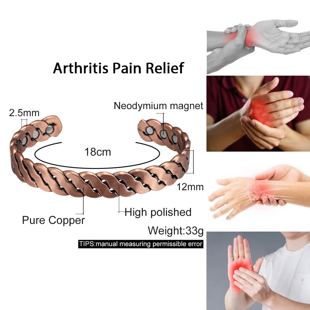 Pure Copper Bracelets Twisted Handmade Braided 12Mm Adjustable Bangles Health En